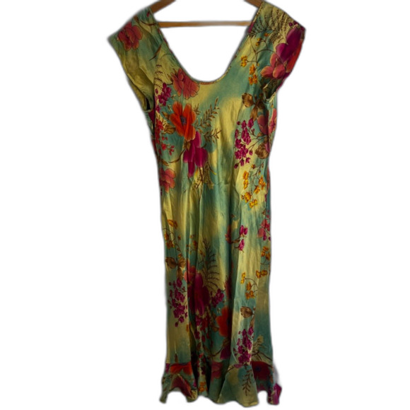 Anthropology Possibility 100% Silk Boho Dress Vibrant Floral Print Y2K Size XL - Picture 2 of 7